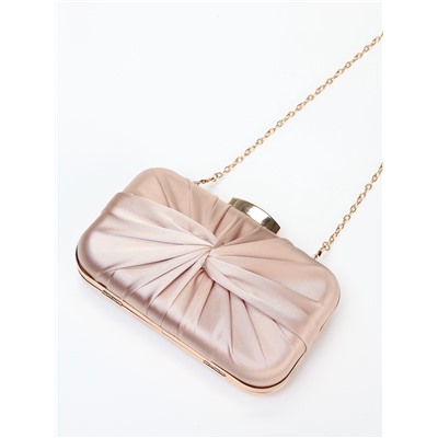 Сумка-клатч женская вечерняя на фермуаре, жёсткий корпус, на золотистой цепочке, бежевая