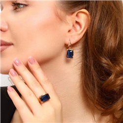 Комплект ювелирной бижутерии Дубайское золото с покрытием позолотой, серьги и кольцо 17 р, вставка: крупный фианит, цвет: синий, арт.213.714-17