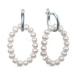 Серьги-трансформеры (2 в 1) из родированного серебра с белым пресноводным жемчугом на резиновой нити 2340055321