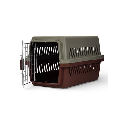 Переноска для животных, 59×36×35 см, с поддоном, с металлической дверью, цвет кофейный, серый