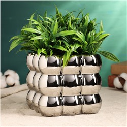 Декоративное кашпо для цветов «Люмьер», 13×13 см, керамическое, серебристое