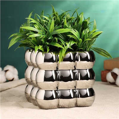 Декоративное кашпо для цветов «Люмьер», 13×13 см, керамическое, серебристое