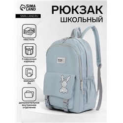 Рюкзак школьный на молнии, с карманами, с рисунком, размер 30×13×44 см, голубой