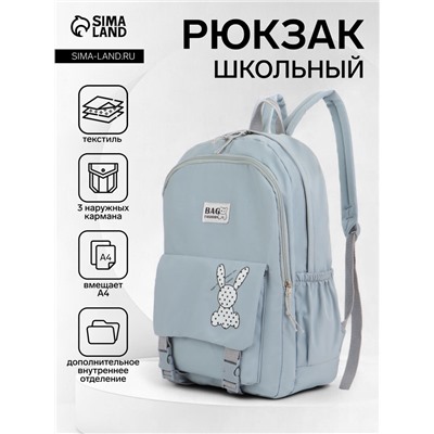 Рюкзак школьный на молнии, с карманами, с рисунком, размер 30×13×44 см, голубой