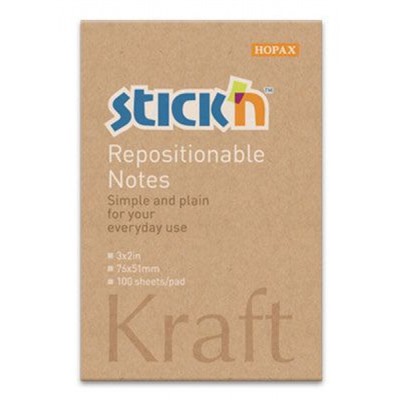 Бумага для заметок с клеевым краем 51х76 мм 100л 21638 (381488) Kraft Notes Hopax