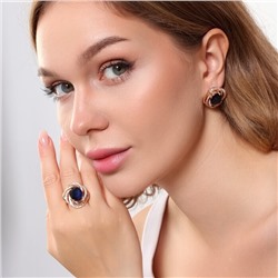 Комплект ювелирной бижутерии коллекция "Дубай" серьги и кольцо 18 р, покрытие позолота, вставка: фианиты, цвет: синий и прозрачный, арт.215.399-18