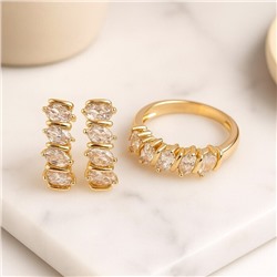 Комплект ювелирной бижутерии коллекция "Дубай" серьги и кольцо 18 р, покрытие позолота, вставка: фианиты, цвет: прозрачный, арт.414.226-18