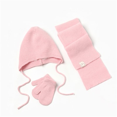 Комплект вязаный детский (шапка, шарф, варежки), розовый