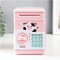 Копилка для денег с кодовым замком «Сейф. Коровка», звуковая, пластик, от батареек АА, розовый, 13×12×19 см