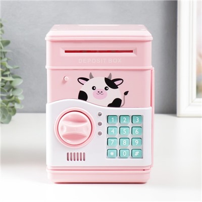 Копилка для денег с кодовым замком «Сейф. Коровка», звуковая, пластик, от батареек АА, розовый, 13×12×19 см