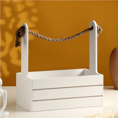Подарочный ящик «Аром», 25.5×15×30 см, деревянный, ручка - канат, белый