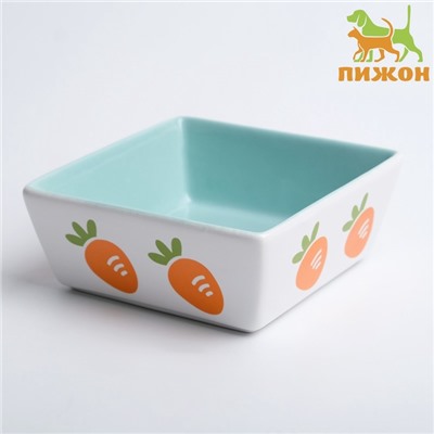 Миска керамическая «Морковки» 300 мл - 11×11×4.5 см, голубая/белая