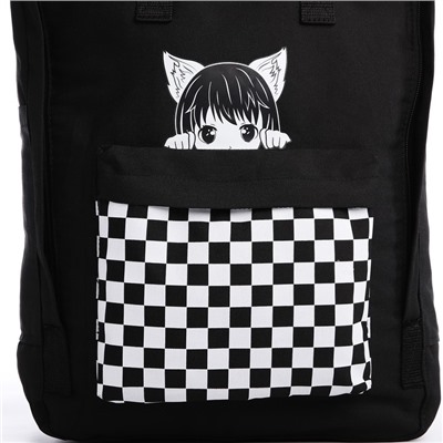 Рюкзак школьный текстильный Anime girl, 38×27×13 см, чёрный