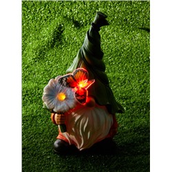 Садовая фигура из полистоуна «Гном с цветочком», 31.5×20×17 см, с подсветкой