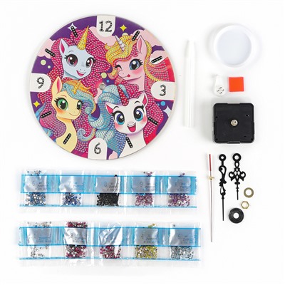 Алмазная мозаика для детей с частичным заполнением на часах «Единорожки», 20×20 см