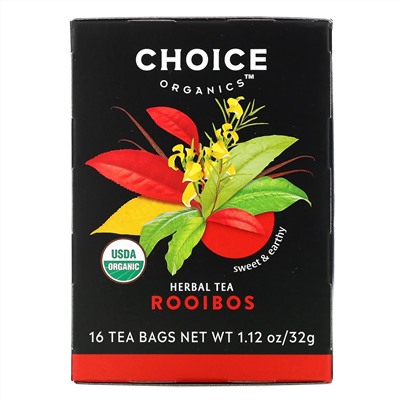 Choice Organic Teas, Herbal Tea, Organic Rooibos, Caffeine-Free, 16 Tea Bags, 1.12 oz (32 g)