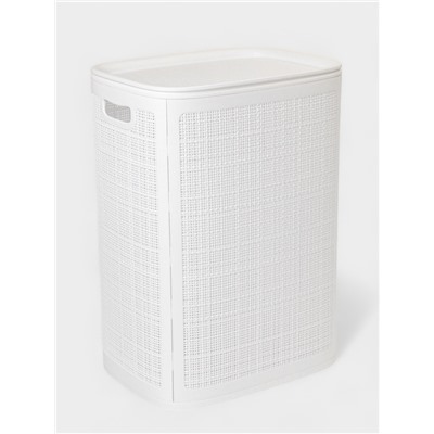 Плетёная корзина для белья с крышкой «Лён», 75 л, 43×32×60 см, белая