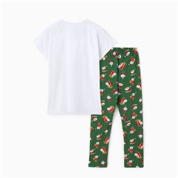 Пижама новогодняя женская (футболка, брюки) «Дед мороз на мопеде», белая, зелёная, размер 48