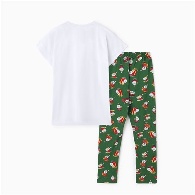 Пижама новогодняя женская (футболка, брюки) «Дед мороз на мопеде», белая, зелёная, размер 48