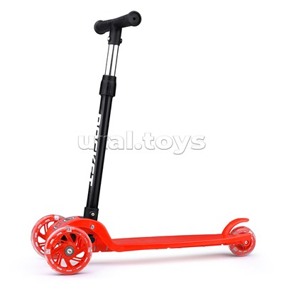 Самокат трёхколёсный ROCKET колёса световые PU, цвет красный