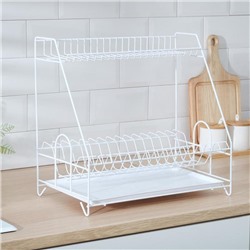 Сушилка для посуды с поддоном 2-х ярусная, 24×40×38 см, белый