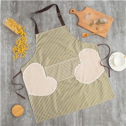 Фартук «Доляна», зелёный, в полоску, с карманами, 70×65 см