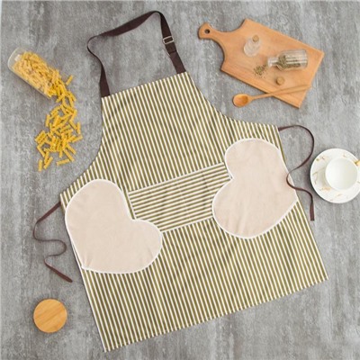 Фартук «Доляна», зелёный, в полоску, с карманами, 70×65 см