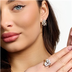 Комплект ювелирной бижутерии коллекция "Дубай" серьги и кольцо 18 р, покрытие позолота, вставка: фианиты, цвет: прозрачный, арт.217.528-18