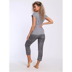 Пижама леопардовая с бриджами и рисунком сердце с блестками, домашний костюм, Арт. К-002