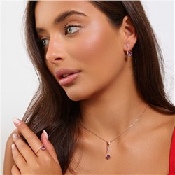 Комплект ювелирной бижутерии коллекция "Дубай" серьги, кулон и кольцо 20 р, покрытие позолота, вставка: фианиты, цвет: фиолетовый, арт.314.910-20