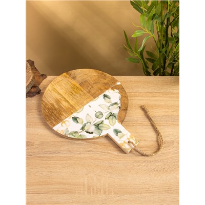 УЦЕНКА Доска разделочная круглая «Листья» дерево манго 36×28 см