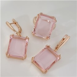 Комплект ювелирной бижутерии коллекция "Дубай" с крупным камнем серьги и кольцо 19 р, покрытие позолота, вставка:фианит, цвет: розовый, арт.314.870-19