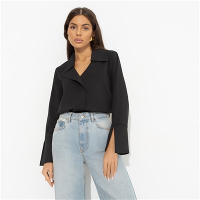 Блуза с разрезами на манжетах, Амбассадор стиля (black)