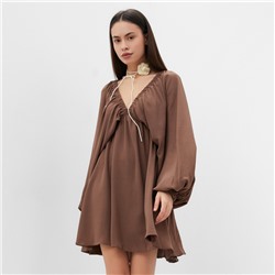 Платье мини женское MIST с глубоким вырезом, размер 48, коричневое
