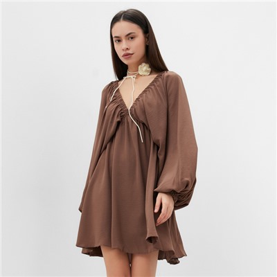 Платье мини женское MIST с глубоким вырезом, размер 48, коричневое