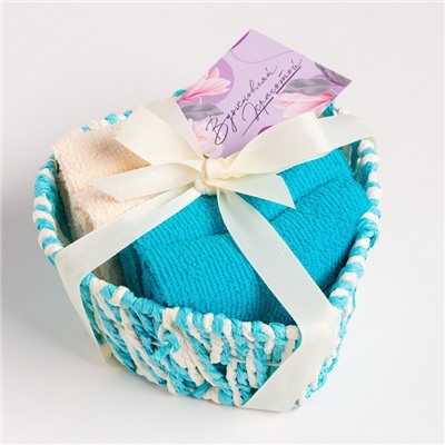 Салфетки махровые декоративные «Этель. Сердечко», 4 шт., 30×30 см, хлопок 100%, голубые