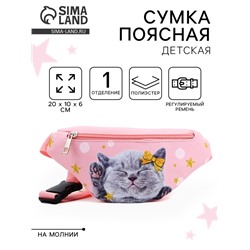 Сумка поясная детская «Миленький котик», 20 х 10 х 6 см