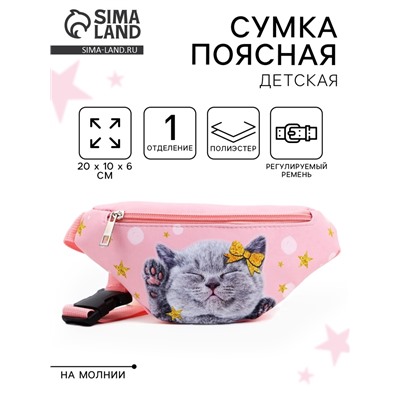 Сумка поясная детская «Миленький котик», 20 х 10 х 6 см