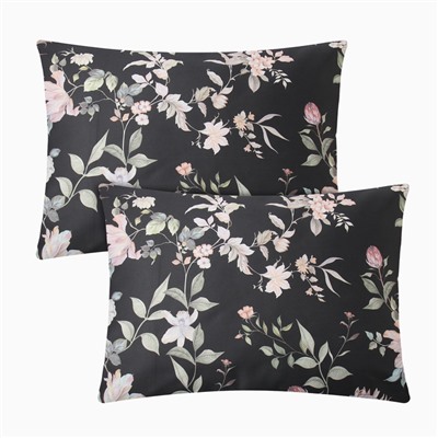 Комплект наволочек «Этель» Black flowers, 50×70 см, 2 шт., мако-сатин, хлопок 100%