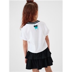 Комплект трикотажный для девочек: джемпер (футболка), юбка-шорты