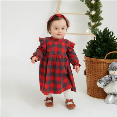 Платье и повязка Крошка Я «Клеточка», рост 74-80 см, красный