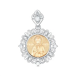 Подвеска из родированного серебра с фианитами и золочением - Святая Матрона Московская 3-392чзр