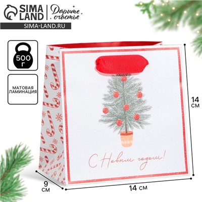 Пакет подарочный новогодний ламинированный квадратный «Новогодние сладости», 14×14×9 см