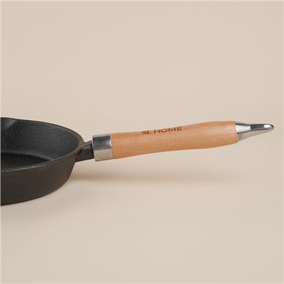 Сковорода SL Home, d=25, h=4.4 см, на деревянной подставке, индукция, чугун, чёрная