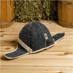 Набор для бани «Лётчик», 3 предмета: шапка, коврик, рукавица, шерсть 30%, полиэфир 70%, серый, «Добропаровъ»