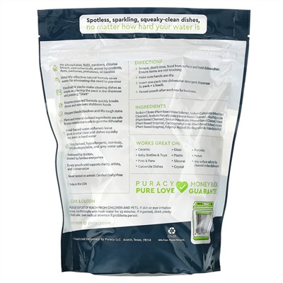 Puracy, Dishwasher Detergent Packs, Free & Clear, 50 Wash Loads, 30 oz (850 g)