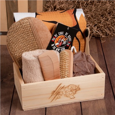 Набор подарочный «Этель» Tiger, полотенце 70×146 см, щётка, мочалка