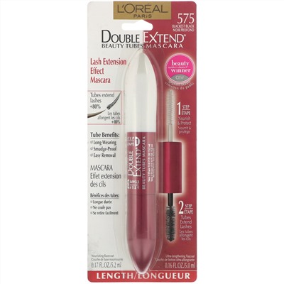 L'Oreal, Double Extend Beauty Tubes, тушь для ресниц, оттенок 575 угольно-черный, 5,2 мл (0,17 жидк. унции)/5 мл (0,16 жидк. унции)