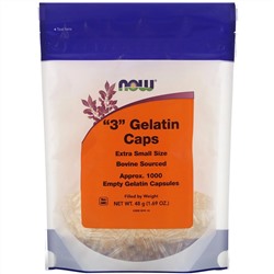 Now Foods, "3" Gelatin Caps, Extra Small Size, Approx. 1,000 Empty Gelatin Capsules
