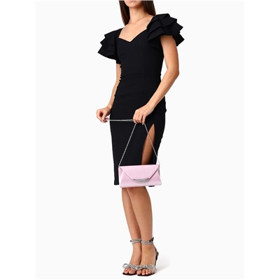 Сумка-клатч женская вечерняя на магните, на длинной цепочке, со стразами, мерцающая, розовая